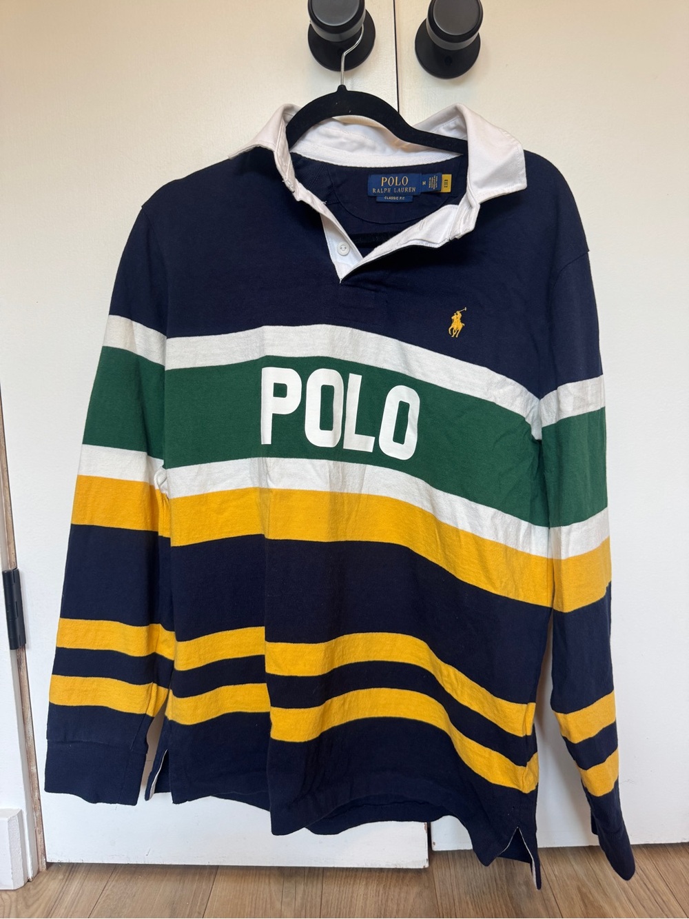 Polo by Ralph Lauren Navy Green Yellow Striped Rugby Polo